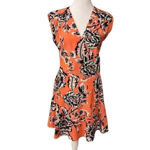 Yumi Kim Floral Side Zip Mini Dress Silk Cap Sleeve V Neck Orange Size Medium